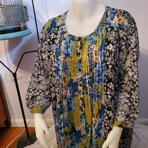 Ulla Popken 32/34 Floral Crinkle Rayon Tunic